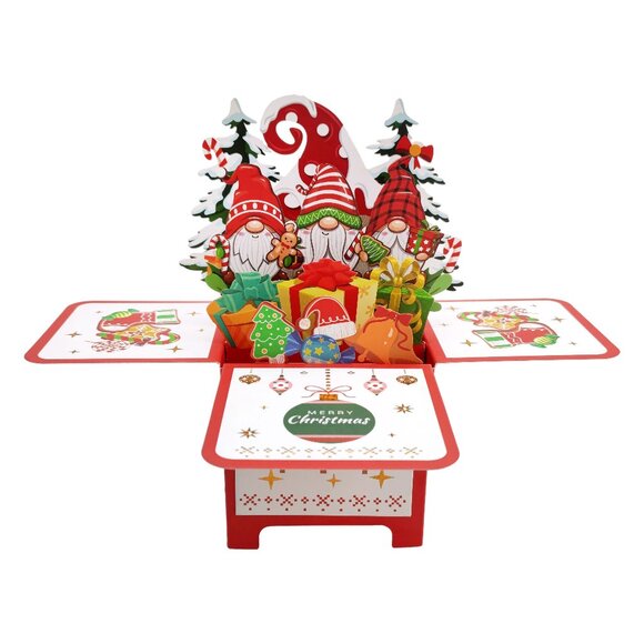 Merry Christmas Gnome Themed 3D Pop Up Unique Xmas Greeting Card for Holidays - Picture 1 of 3